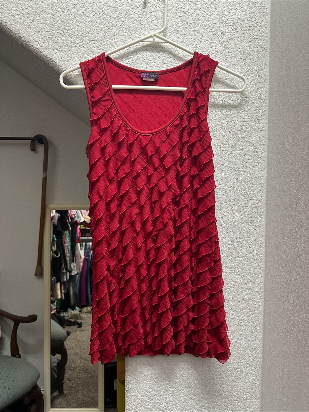 Agenda Red Ruffle Tank Top